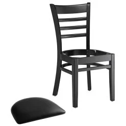 Lancaster Table & Seating Black Finish Wooden Ladder Back Chair With 2 1/2" Black Padded Seat 10 Lancaster Table & Seating Black Finish Wooden Ladder Back Chair With 2 1/2" Black Padded Seat -BFM Seating sHOP 2105252