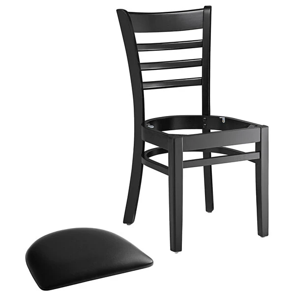 Lancaster Table & Seating Black Finish Wooden Ladder Back Chair With 2 1/2" Black Padded Seat 6 Lancaster Table & Seating Black Finish Wooden Ladder Back Chair With 2 1/2" Black Padded Seat - Image 4