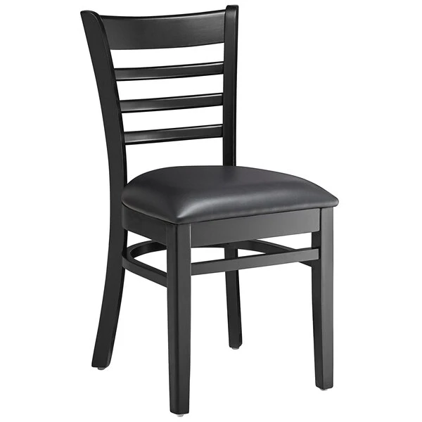 Lancaster Table & Seating Black Finish Wooden Ladder Back Chair With 2 1/2" Black Padded Seat 4 Lancaster Table & Seating Black Finish Wooden Ladder Back Chair With 2 1/2" Black Padded Seat - Image 2