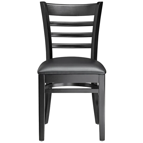 Lancaster Table & Seating Black Finish Wooden Ladder Back Chair With 2 1/2" Black Padded Seat 7 Lancaster Table & Seating Black Finish Wooden Ladder Back Chair With 2 1/2" Black Padded Seat - Image 5