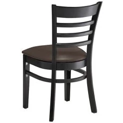 Lancaster Table & Seating Black Finish Wooden Ladder Back Chair With 2 1/2" Dark Brown Padded Seat -BFM Seating sHOP 2105266