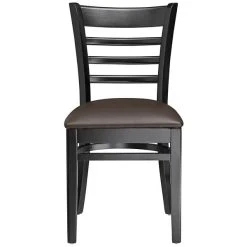 Lancaster Table & Seating Black Finish Wooden Ladder Back Chair With 2 1/2" Dark Brown Padded Seat -BFM Seating sHOP 2105267