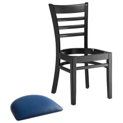 Lancaster Table & Seating Black Finish Wooden Ladder Back Chair With 2 1/2" Navy Padded Seat 10 Lancaster Table & Seating Black Finish Wooden Ladder Back Chair With 2 1/2" Navy Padded Seat -BFM Seating sHOP 2105299