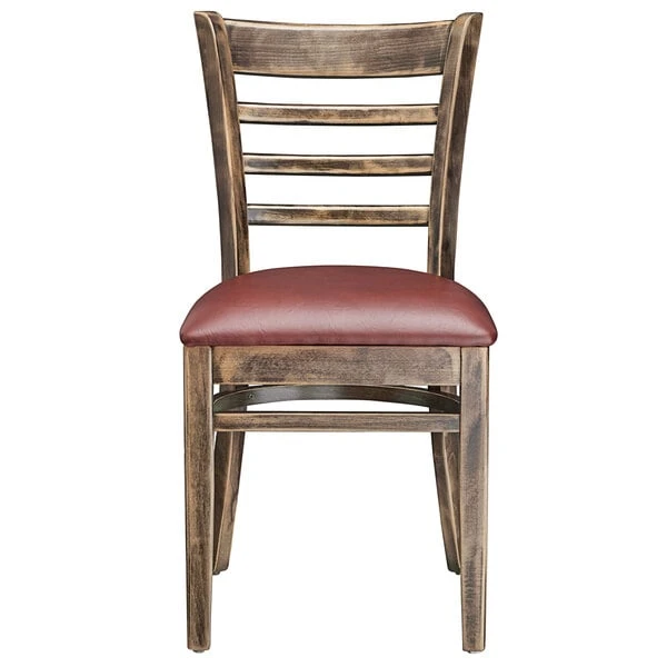 Lancaster Table & Seating Vintage Finish Wooden Ladder Back Chair With 2 1/2" Burgundy Padded Seat 7 Lancaster Table & Seating Vintage Finish Wooden Ladder Back Chair With 2 1/2" Burgundy Padded Seat - Image 5