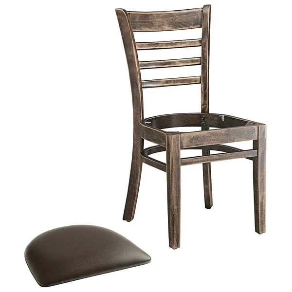 Lancaster Table & Seating Vintage Finish Wooden Ladder Back Chair With 2 1/2" Dark Brown Padded Seat 6 Lancaster Table & Seating Vintage Finish Wooden Ladder Back Chair With 2 1/2" Dark Brown Padded Seat - Image 4