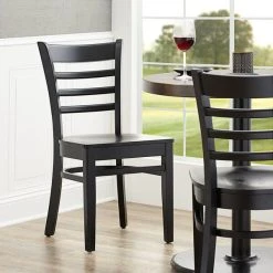Lancaster Table & Seating Black Finish Wooden Ladder Back Chair With Black Wooden Seat