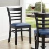 Lancaster Table & Seating Black Finish Wooden Ladder Back Chair With 2 1/2" Navy Padded Seat