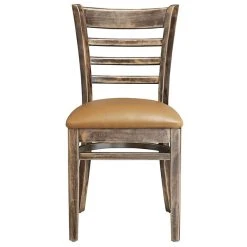 Lancaster Table & Seating Vintage Finish Wooden Ladder Back Chair With 2 1/2" Light Brown Padded Seat -BFM Seating sHOP 2112065