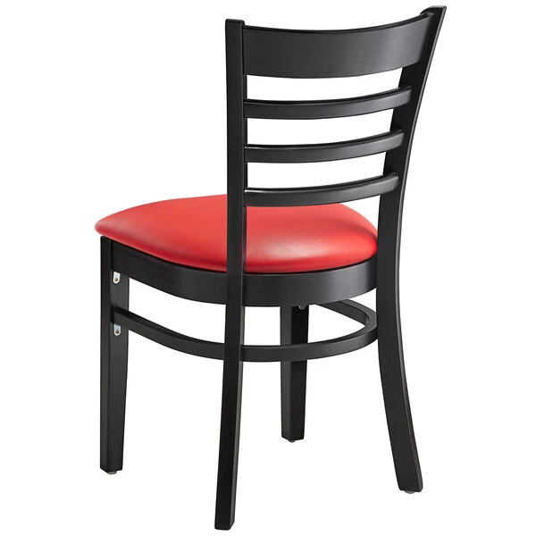 Lancaster Table & Seating Black Finish Wooden Ladder Back Chair With 2 1/2" Red Padded Seat 5 Lancaster Table & Seating Black Finish Wooden Ladder Back Chair With 2 1/2" Red Padded Seat - Image 3