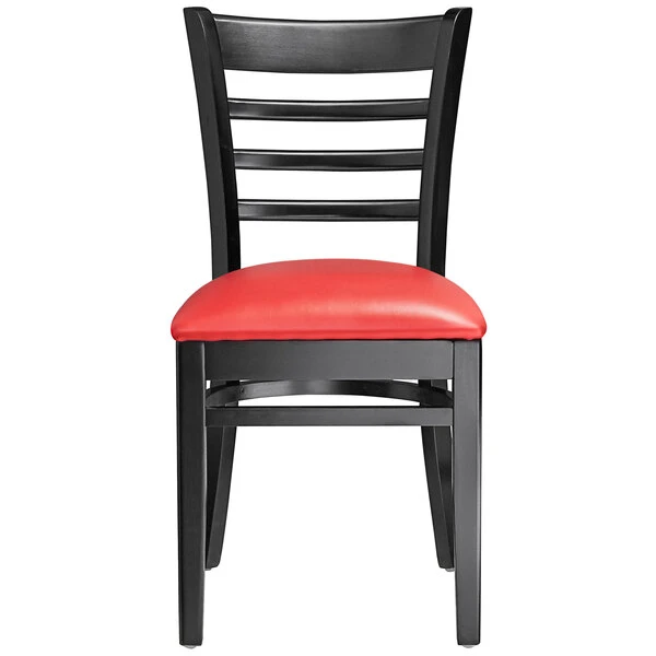 Lancaster Table & Seating Black Finish Wooden Ladder Back Chair With 2 1/2" Red Padded Seat 7 Lancaster Table & Seating Black Finish Wooden Ladder Back Chair With 2 1/2" Red Padded Seat - Image 5
