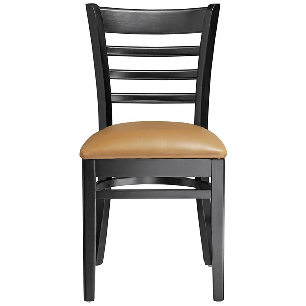 Lancaster Table & Seating Black Finish Wooden Ladder Back Chair With 2 1/2" Light Brown Padded Seat 7 Lancaster Table & Seating Black Finish Wooden Ladder Back Chair With 2 1/2" Light Brown Padded Seat - Image 5