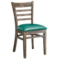 Lancaster Table & Seating Vintage Finish Wooden Ladder Back Chair With 2 1/2" Green Padded Seat -BFM Seating sHOP 2112108