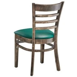 Lancaster Table & Seating Vintage Finish Wooden Ladder Back Chair With 2 1/2" Green Padded Seat -BFM Seating sHOP 2112109