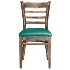 Lancaster Table & Seating Vintage Finish Wooden Ladder Back Chair With 2 1/2" Green Padded Seat -BFM Seating sHOP 2112110