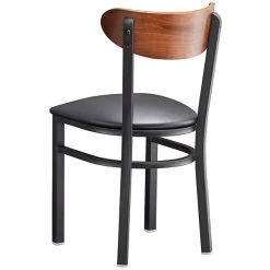 LT&S Boomerang Series Lancaster Table & Seating Boomerang Black Finish Chair With 2 1/2" Black Vinyl Padded Seat And Antique Walnut Wood Back -BFM Seating sHOP 2127662