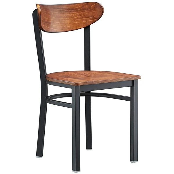 LT&S Boomerang Series Lancaster Table & Seating Boomerang Black Finish Chair With Antique Walnut Wood Seat And Back 4 LT&S Boomerang Series Lancaster Table & Seating Boomerang Black Finish Chair With Antique Walnut Wood Seat And Back - Image 2