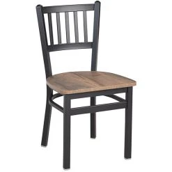 BFM Seating Troy Sand Black Steel Slat Back Chair With Relic Knotty Pine Melamine Seat