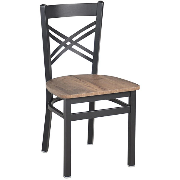 BFM Seating Akrin Sand Black Steel Cross Back Chair With Relic Knotty Pine Melamine Seat 3 BFM Seating Akrin Sand Black Steel Cross Back Chair With Relic Knotty Pine Melamine Seat