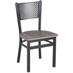 BFM Seating Polk Sand Black Steel Perforated Back Chair With Relic Chestnut Melamine Seat