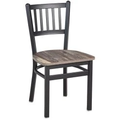 BFM Seating Troy Sand Black Steel Slat Back Chair With Relic Farm House Melamine Seat