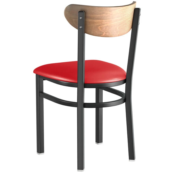 LT&S Boomerang Series Lancaster Table & Seating Boomerang Black Finish Chair With 2 1/2" Red Vinyl Padded Seat And Vintage Wood Back 5 LT&S Boomerang Series Lancaster Table & Seating Boomerang Black Finish Chair With 2 1/2" Red Vinyl Padded Seat And Vintage Wood Back - Image 3