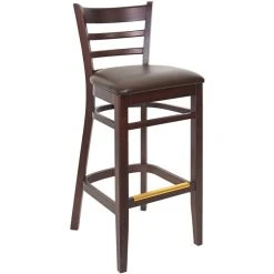 BFM Seating Berkeley Dark Walnut Beechwood Ladder Back Barstool With 2" Dark Brown Vinyl Seat