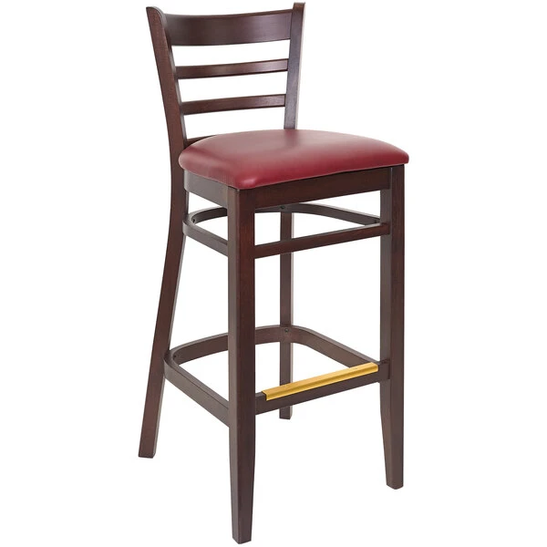 BFM Seating Berkeley Dark Walnut Beechwood Ladder Back Barstool With 2" Burgundy Vinyl Seat 3 BFM Seating Berkeley Dark Walnut Beechwood Ladder Back Barstool With 2" Burgundy Vinyl Seat