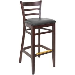 BFM Seating Berkeley Dark Walnut Beechwood Ladder Back Barstool With 2" Black Vinyl Seat