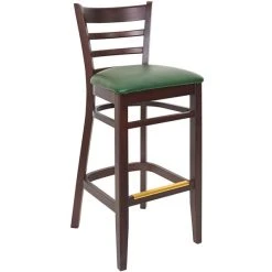 BFM Seating Berkeley Dark Walnut Beechwood Ladder Back Barstool With 2" Green Vinyl Seat