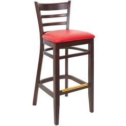 BFM Seating Berkeley Dark Walnut Beechwood Ladder Back Barstool With 2" Red Vinyl Seat