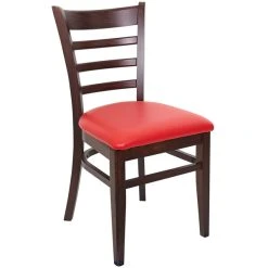 BFM Seating Berkeley Dark Walnut Beechwood Ladder Back Side Chair With 2" Red Vinyl Seat