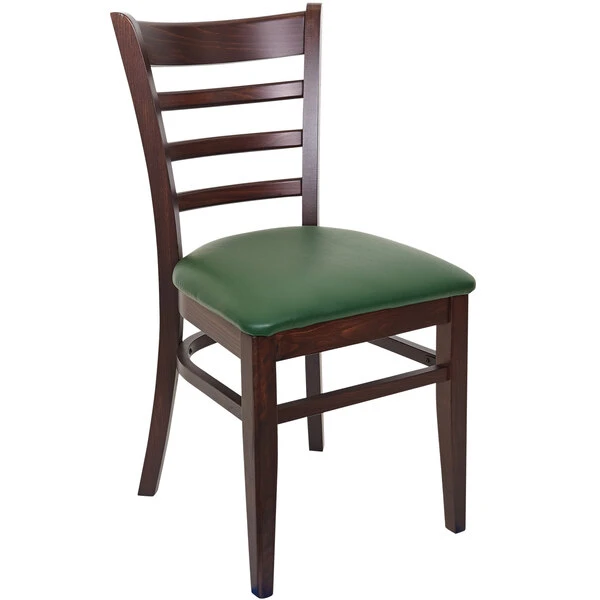 BFM Seating Berkeley Dark Walnut Beechwood Ladder Back Side Chair With 2" Green Vinyl Seat 3 BFM Seating Berkeley Dark Walnut Beechwood Ladder Back Side Chair With 2" Green Vinyl Seat