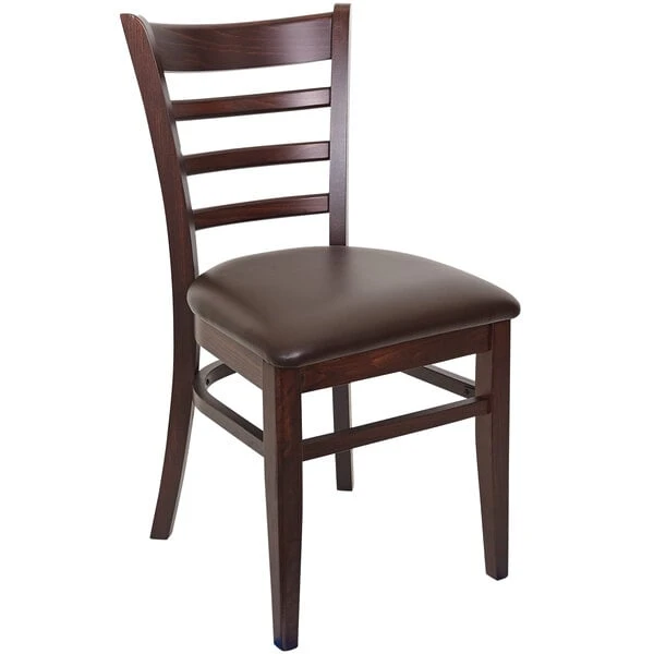 BFM Seating Berkeley Dark Walnut Beechwood Ladder Back Side Chair With 2" Dark Brown Vinyl Seat 3 BFM Seating Berkeley Dark Walnut Beechwood Ladder Back Side Chair With 2" Dark Brown Vinyl Seat