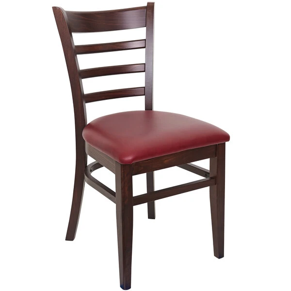 BFM Seating Berkeley Dark Walnut Beechwood Ladder Back Side Chair With 2" Burgundy Vinyl Seat 3 BFM Seating Berkeley Dark Walnut Beechwood Ladder Back Side Chair With 2" Burgundy Vinyl Seat