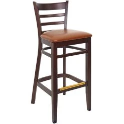 BFM Seating Berkeley Dark Walnut Beechwood Ladder Back Barstool With 2" Light Brown Vinyl Seat