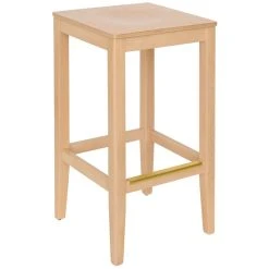 BFM Seating Stockton Natural Beechwood Square Backless Barstool With Veneer Wood Seat