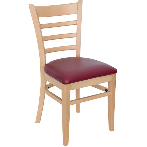 BFM Seating Berkeley Natural Beechwood Ladder Back Side Chair With 2" Burgundy Vinyl Seat 3 BFM Seating Berkeley Natural Beechwood Ladder Back Side Chair With 2" Burgundy Vinyl Seat