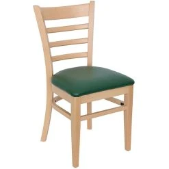 BFM Seating Berkeley Natural Beechwood Ladder Back Side Chair With 2" Green Vinyl Seat