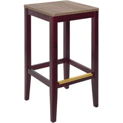 BFM Seating Stockton Dark Mahogany Beechwood Square Backless Barstool With Relic Knotty Pine Seat