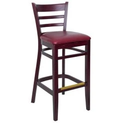 BFM Seating Berkeley Dark Mahogany Beechwood Ladder Back Barstool With 2" Burgundy Vinyl Seat