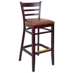 BFM Seating Berkeley Dark Mahogany Beechwood Ladder Back Barstool With 2" Light Brown Vinyl Seat