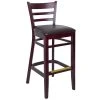 BFM Seating Berkeley Dark Mahogany Beechwood Ladder Back Barstool With 2" Dark Brown Vinyl Seat