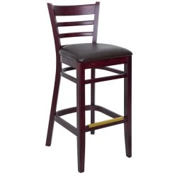 BFM Seating Berkeley Dark Mahogany Beechwood Ladder Back Barstool With 2" Dark Brown Vinyl Seat