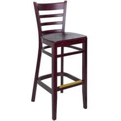 BFM Seating Berkeley Dark Mahogany Beechwood Ladder Back Barstool With Veneer Wood Seat