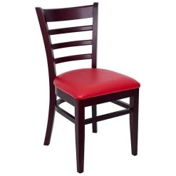 BFM Seating Berkeley Dark Mahogany Beechwood Ladder Back Side Chair With 2" Red Vinyl Seat