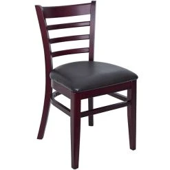 BFM Seating Berkeley Dark Mahogany Beechwood Ladder Back Side Chair With 2" Black Vinyl Seat