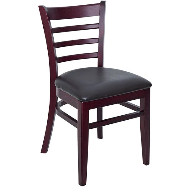 BFM Seating Berkeley Dark Mahogany Beechwood Ladder Back Side Chair With 2" Black Vinyl Seat 3 BFM Seating Berkeley Dark Mahogany Beechwood Ladder Back Side Chair With 2" Black Vinyl Seat