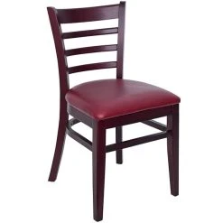 BFM Seating Berkeley Dark Mahogany Beechwood Ladder Back Side Chair With 2" Burgundy Vinyl Seat