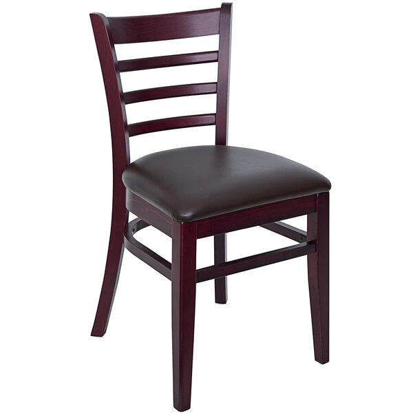 BFM Seating Berkeley Dark Mahogany Beechwood Ladder Back Side Chair With 2" Dark Brown Vinyl Seat 3 BFM Seating Berkeley Dark Mahogany Beechwood Ladder Back Side Chair With 2" Dark Brown Vinyl Seat