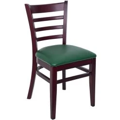 BFM Seating Berkeley Dark Mahogany Beechwood Ladder Back Side Chair With 2" Green Vinyl Seat